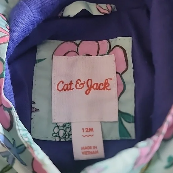 🌺3/$20 Cat & Jack Jacket Mint Pink Floral Zip Up Toddler Girl 12 Months - Picture 8 of 8